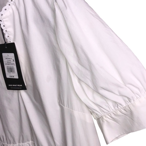 Who What Wear DemiTiered White Puff Short Sleeve Dress w/Pockets Size Large - Picture 7 of 12